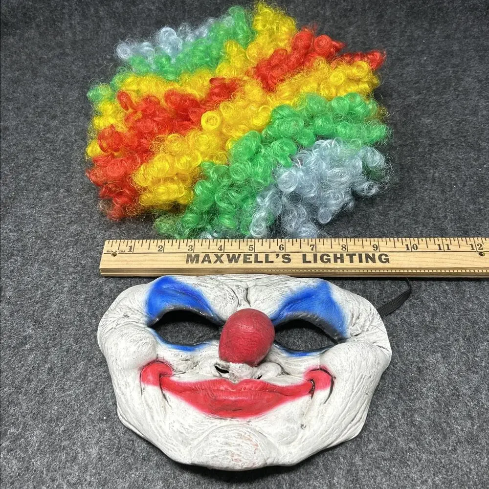 Creepy Horror Clown Mask Rainbow Wig Halloween Costume Accessories 2pc Bundle